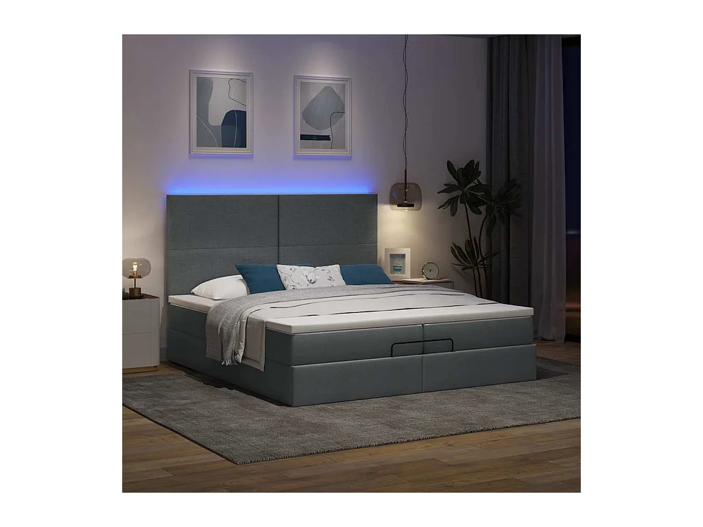 Cadre de lit ottoman avec matelas gris foncé 200x200cm tissu