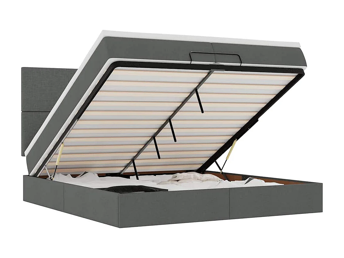 Cadre de lit ottoman avec matelas gris foncé 200x200cm tissu