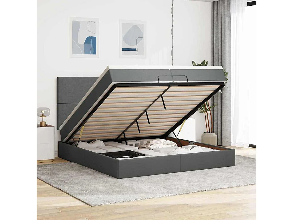 Ottoman bed met matrassen en LED's 200x200cm stof donkergrijs