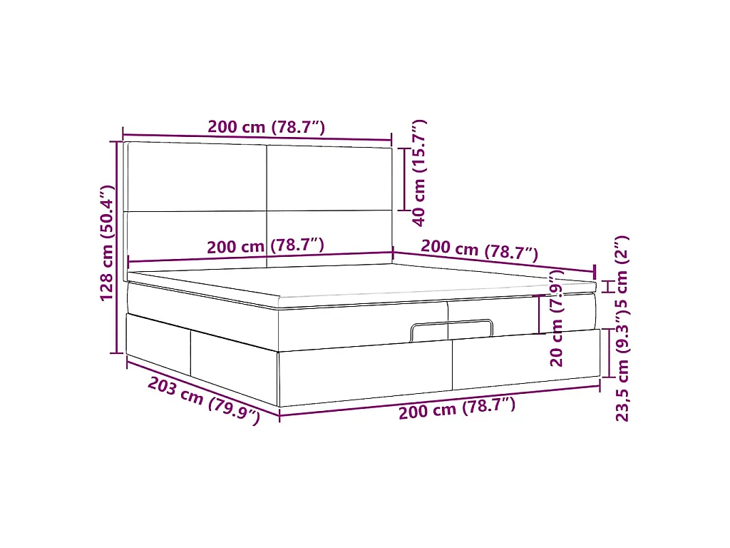 Ottoman bed met matrassen en LED's 200x200cm stof donkergrijs