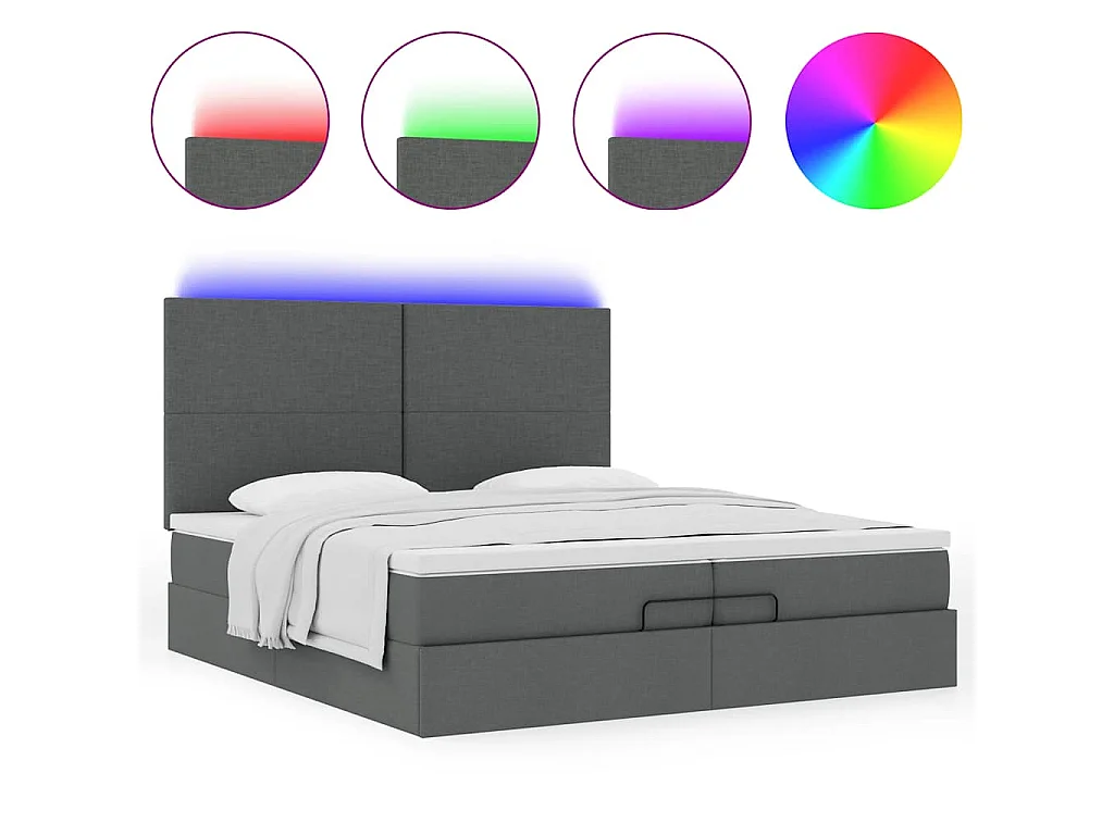Ottoman bed met matrassen en LED's 200x200cm stof donkergrijs
