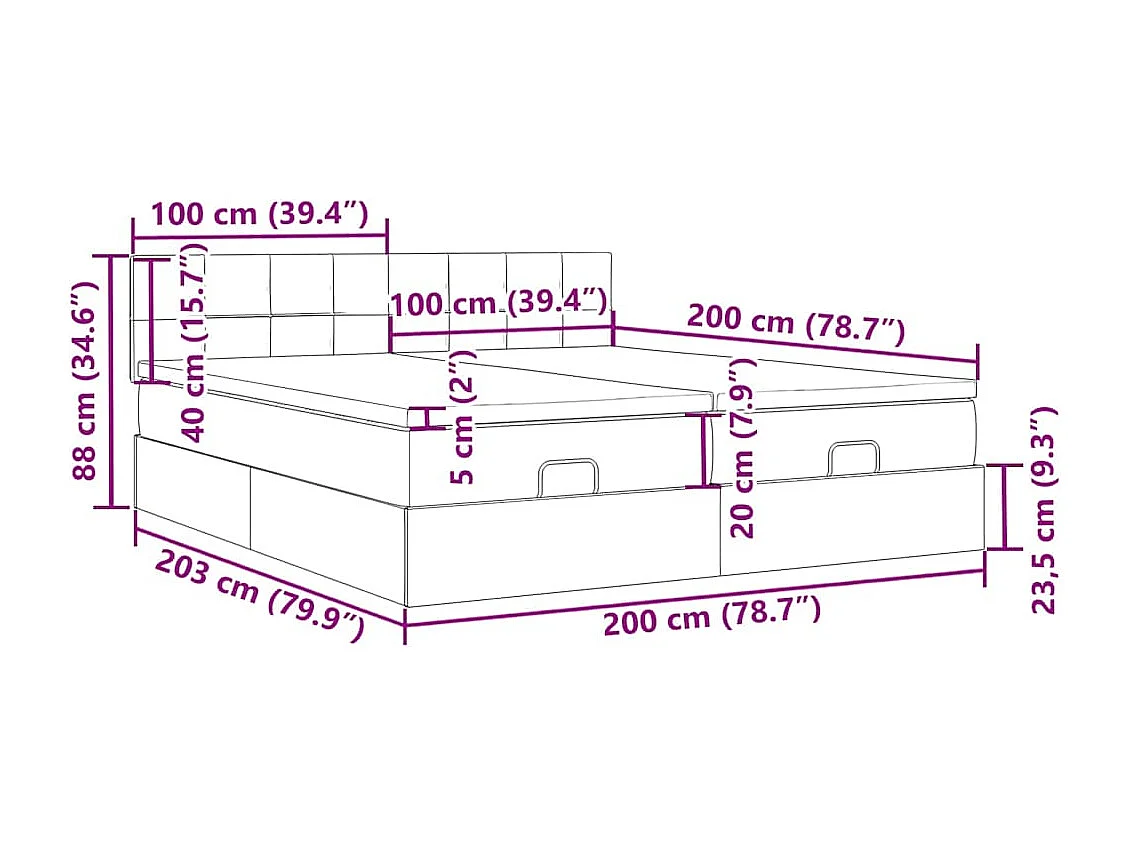 Ottoman bed met matrassen en LED's 200x200cm stof zwart