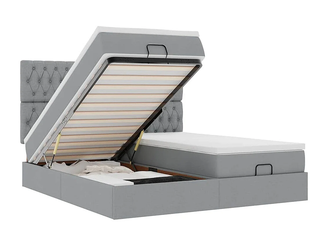 Ottoman bed met matrassen en LED's 200x200cm stof lichtgrijs