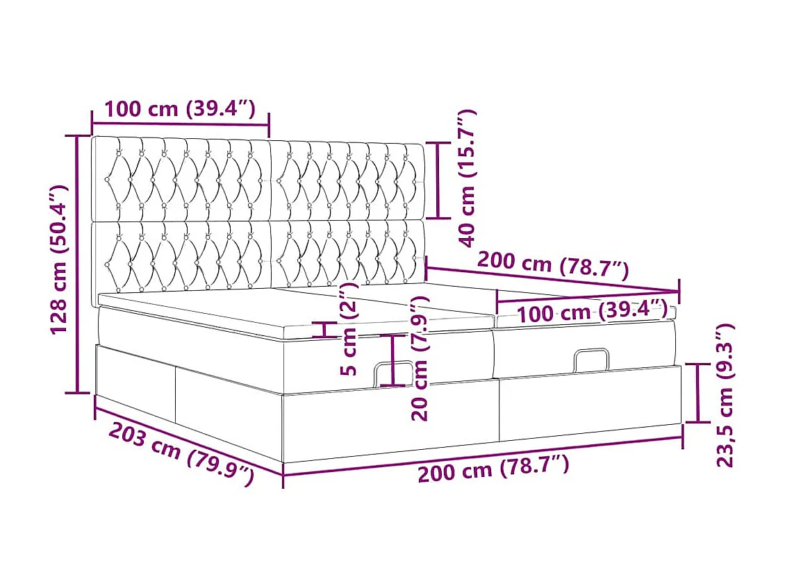 Ottoman bed met matrassen en LED's 200x200cm stof lichtgrijs
