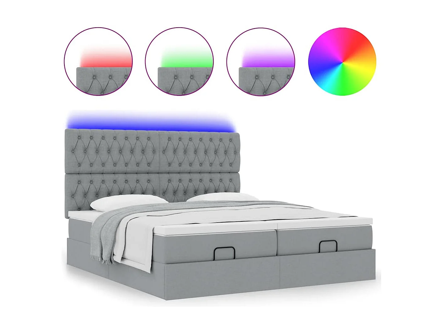 Ottoman bed met matrassen en LED's 200x200cm stof lichtgrijs