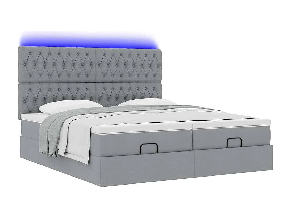 Ottoman bed met matrassen en LED's 200x200cm stof lichtgrijs