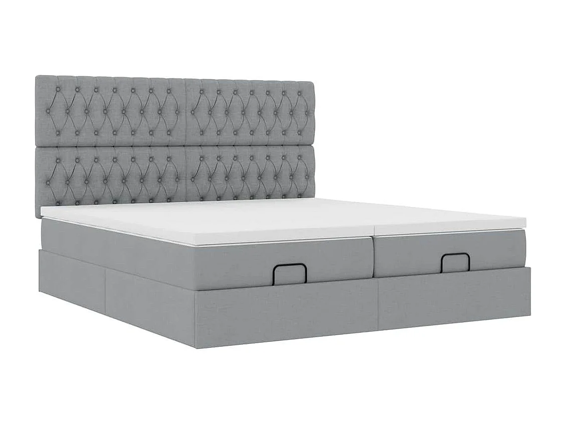 Ottoman bed met matrassen en LED's 200x200cm stof lichtgrijs