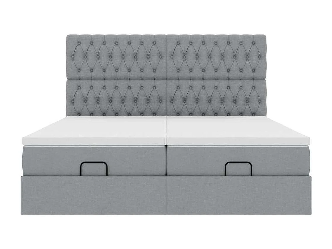 Ottoman bed met matrassen en LED's 200x200cm stof lichtgrijs