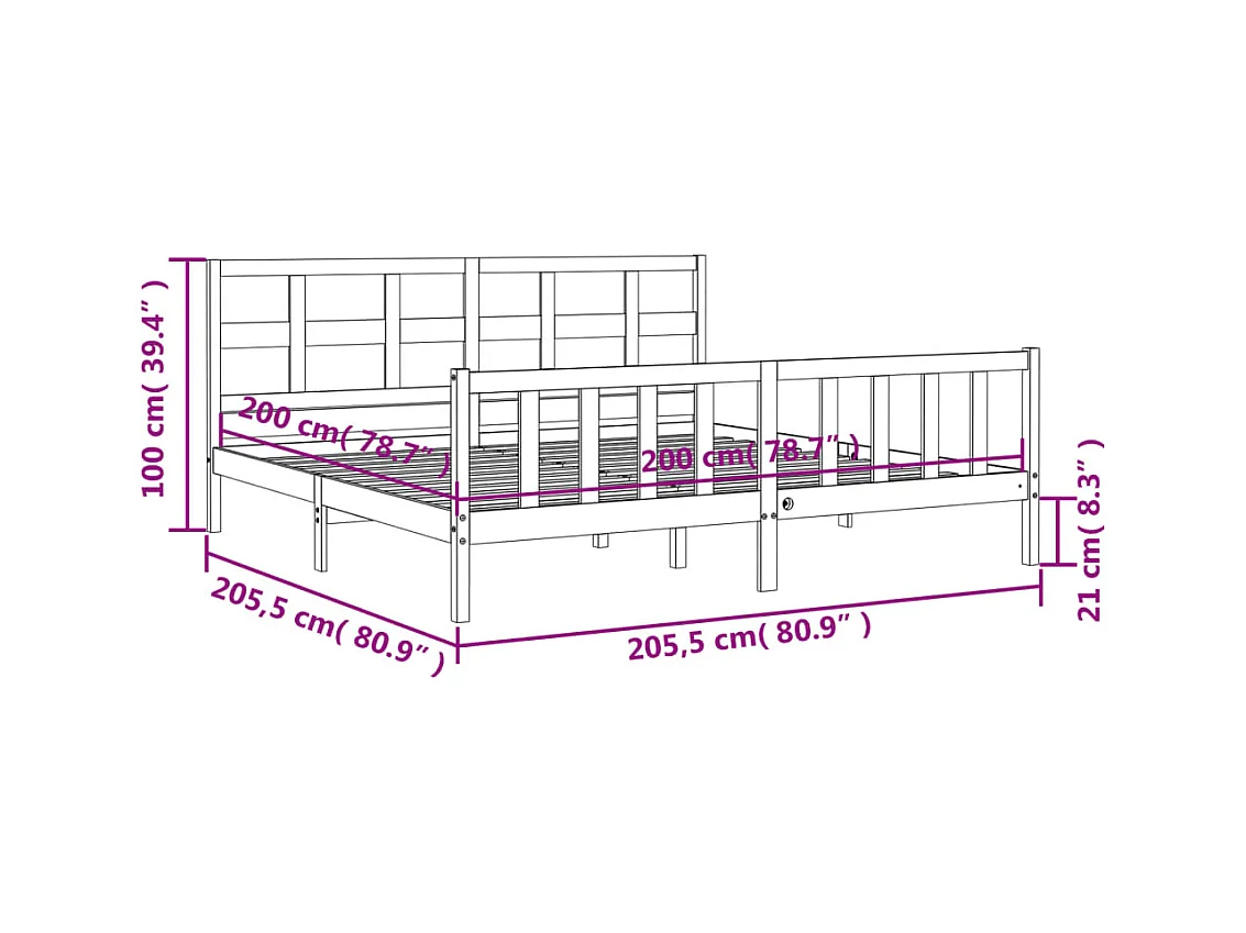 Cadre de lit sans matelas 200x200 cm bois massif de pin
