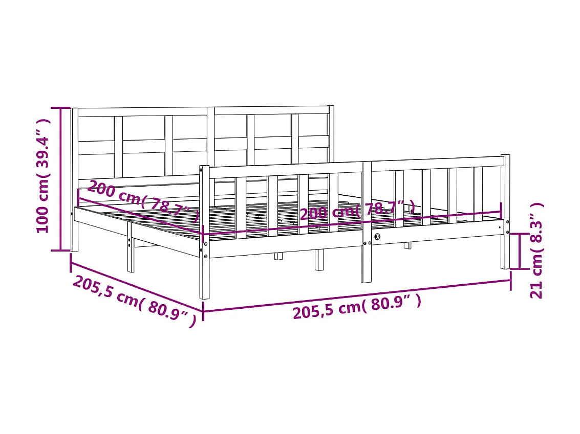 Cama sem colchão 200x200 cm madeira de pinho maciça