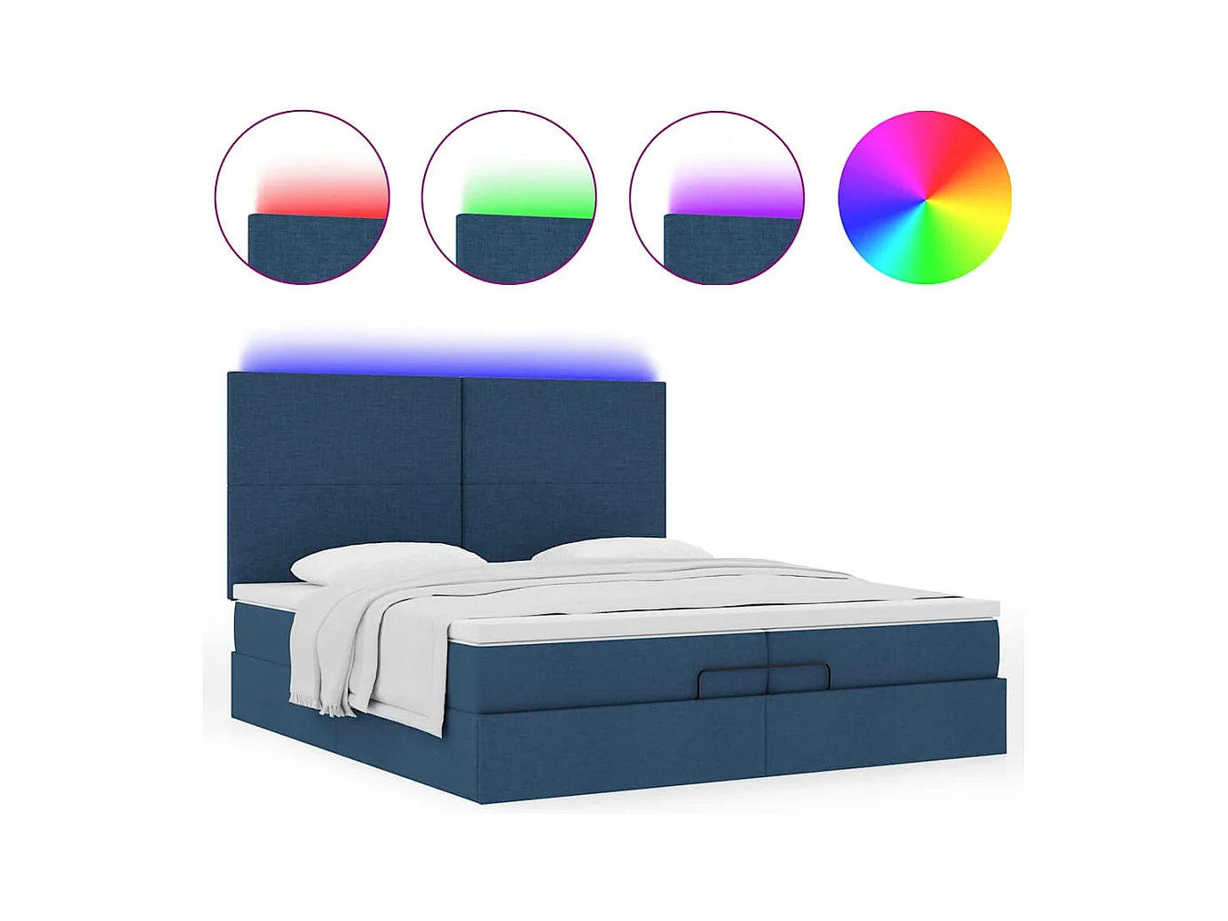 Ottoman-Bett mit Matratzen & LEDs Blau 200x200 cm Stoff
