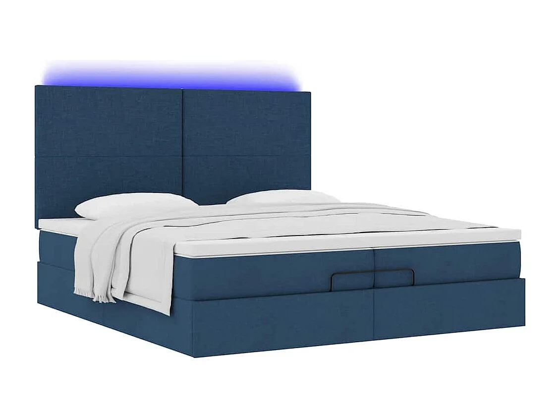 Ottoman-Bett mit Matratzen & LEDs Blau 200x200 cm Stoff
