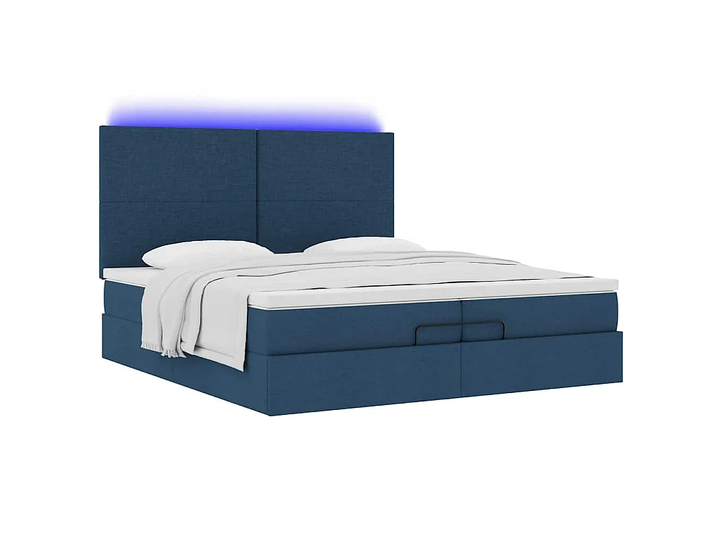 Ottoman bed met matrassen en LED's 200x200cm stof blauw