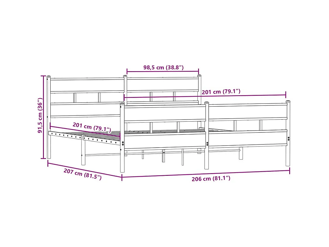 Cadre de lit en métal sans matelas chêne sonoma 200x200 cm