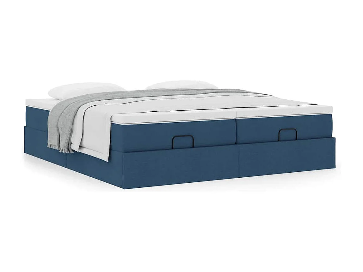 Cadre de lit ottoman avec matelas bleu 200x200cm tissu