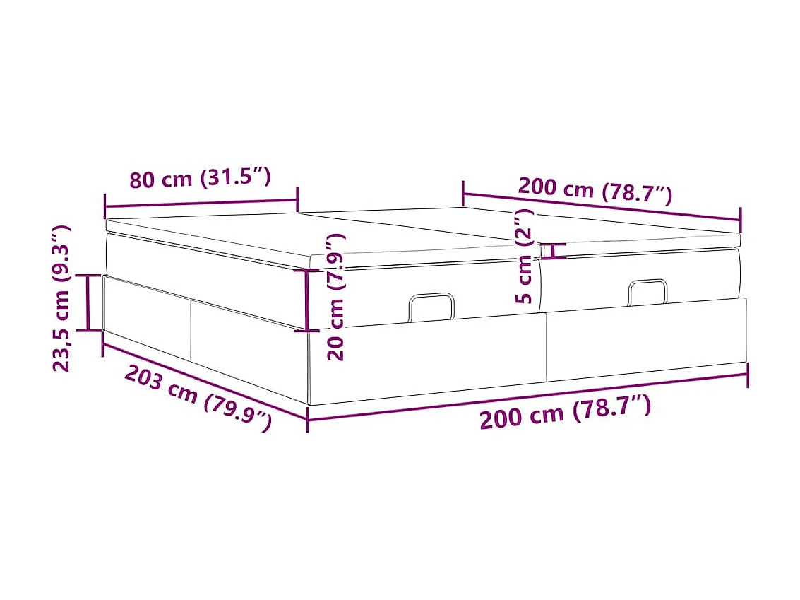 Cadre de lit ottoman avec matelas bleu 200x200cm tissu