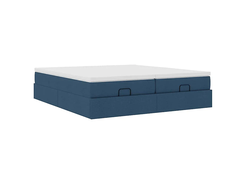 Struttura Letto Pouf con Materassi Blu 200x200 cm in Tessuto