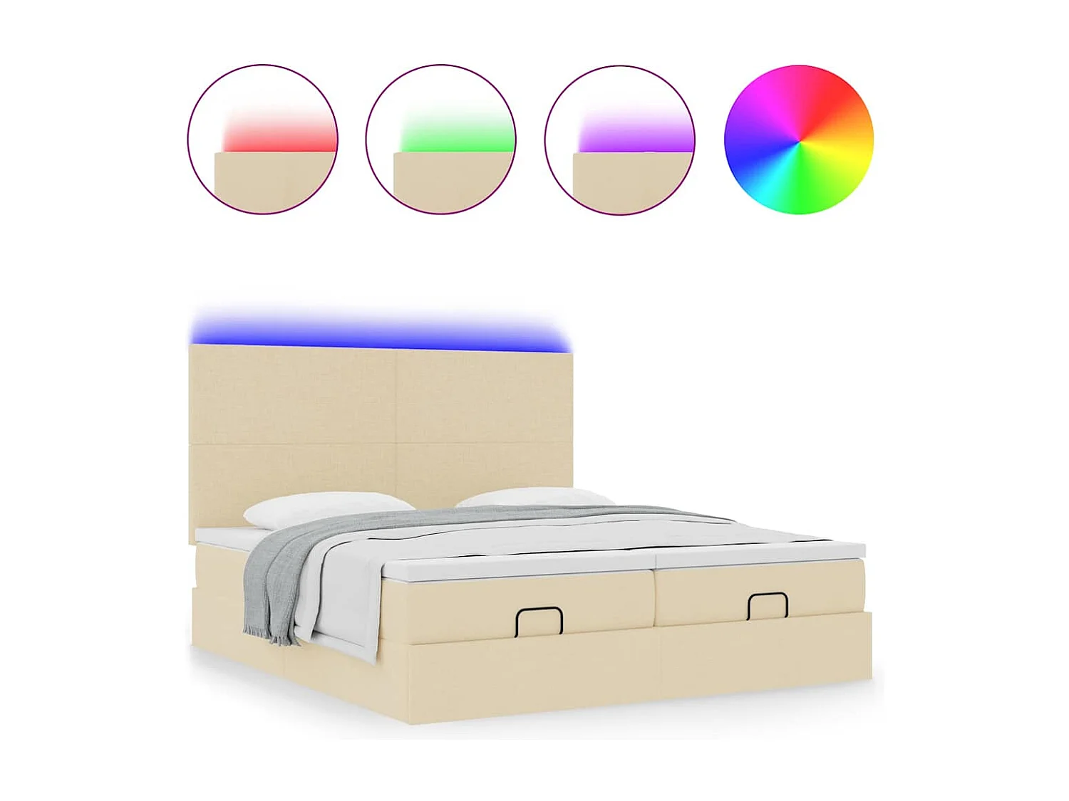 Ottoman bed met matrassen en LED's 200x200cm stof crèmekleurig