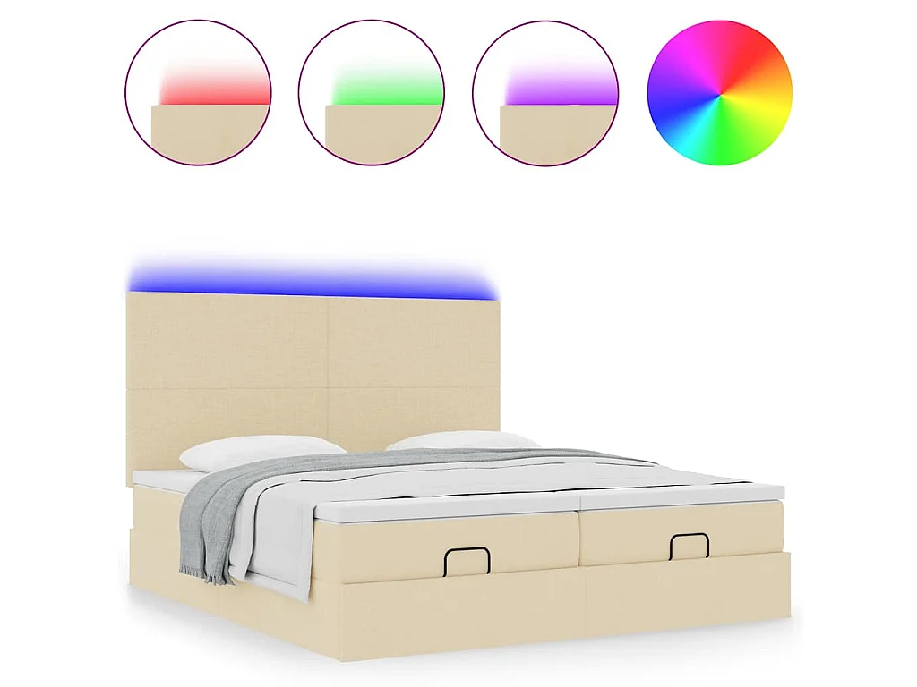 Struttura Letto Pouf con Materassi Crema 200x200 cm in Tessuto