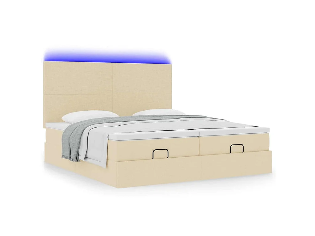 Struttura Letto Pouf con Materassi Crema 200x200 cm in Tessuto