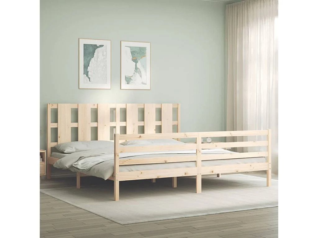 Estructura de cama con cabecero madera maciza 200x200 cm
