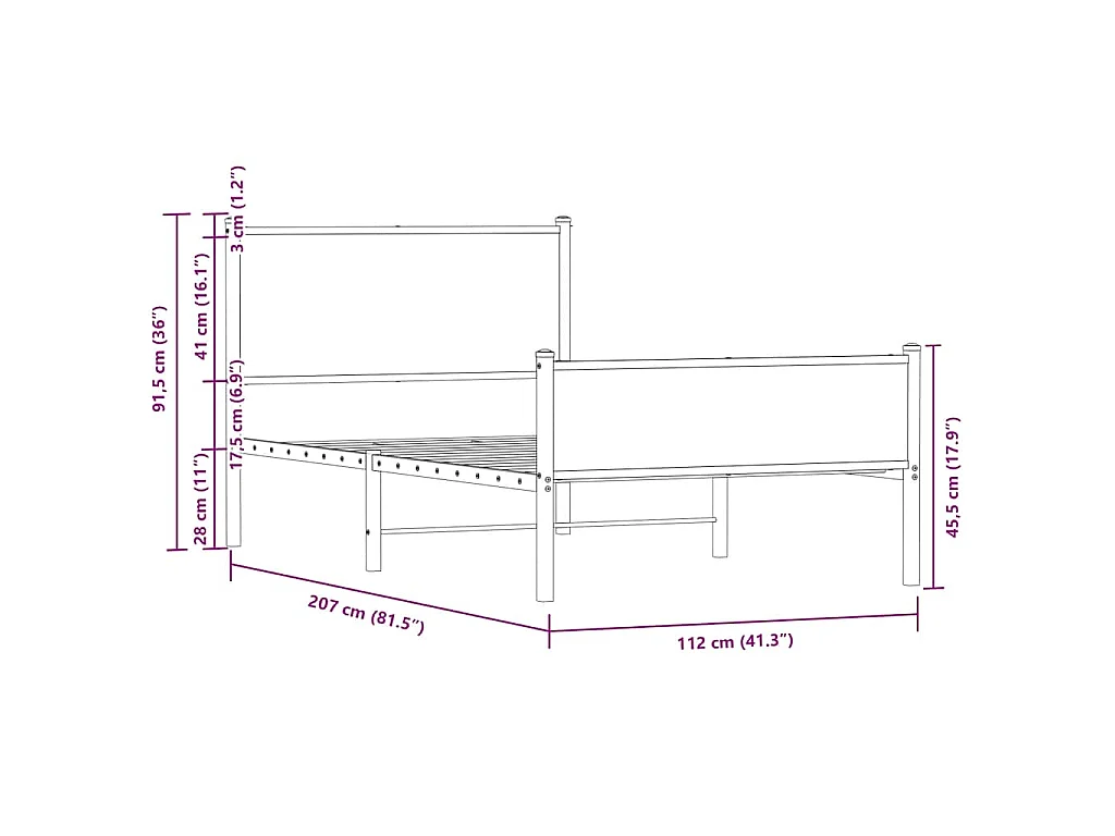 Bedframe zonder matras metaal gerookt eikenkleurig 107x203 cm
