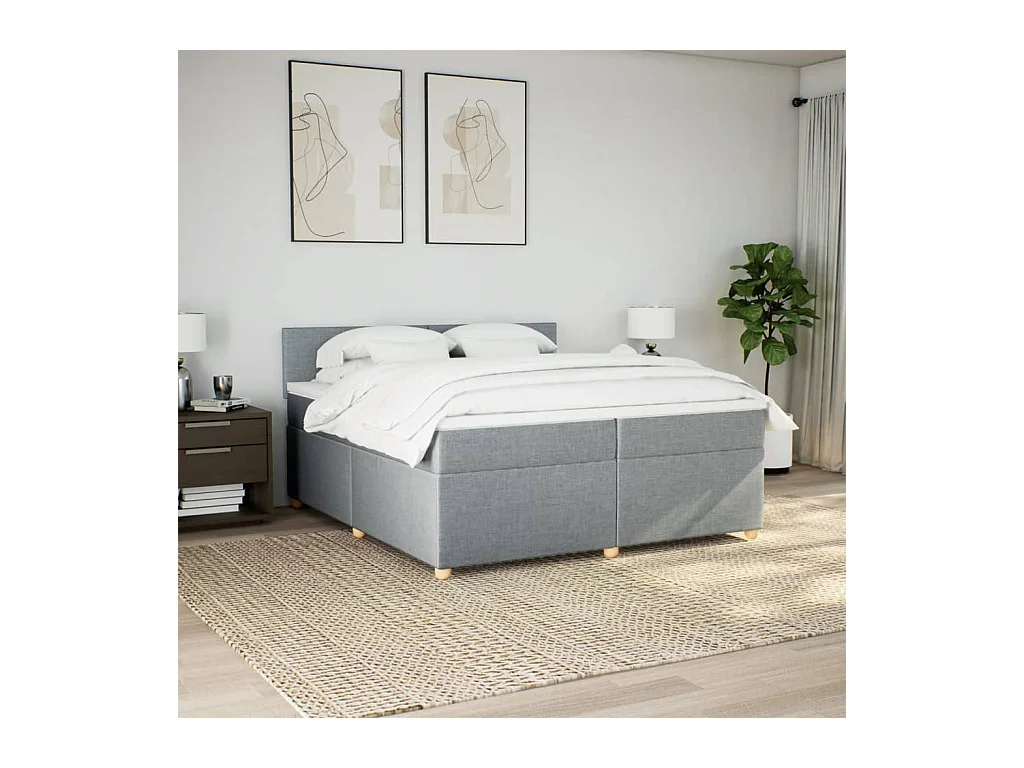 Sommier à lattes de lit avec matelas Gris clair 200x200cm Tissu
