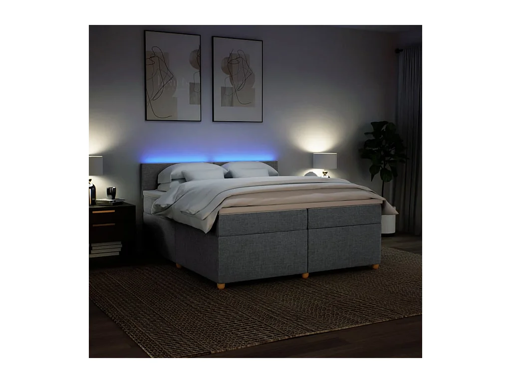 Sommier à lattes de lit avec matelas Gris clair 200x200cm Tissu