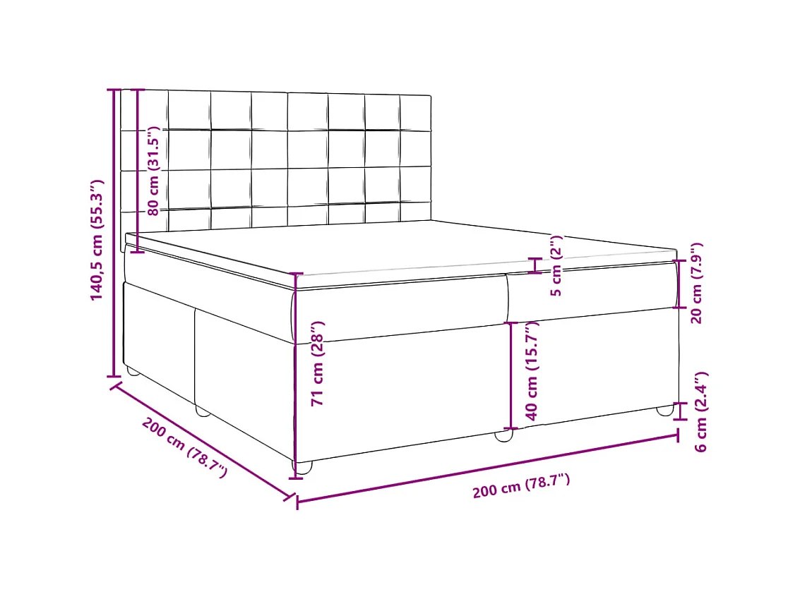 Sommier à lattes de lit avec matelas Gris foncé 200x200cm Tissu