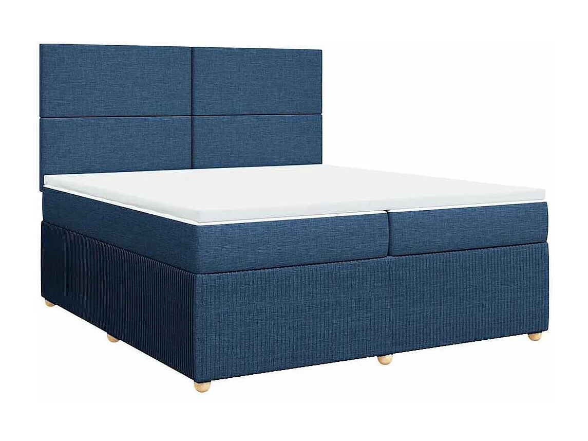 Cama box spring con colchón tela azul 200x200 cm