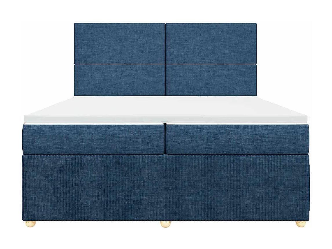 Cama box spring con colchón tela azul 200x200 cm