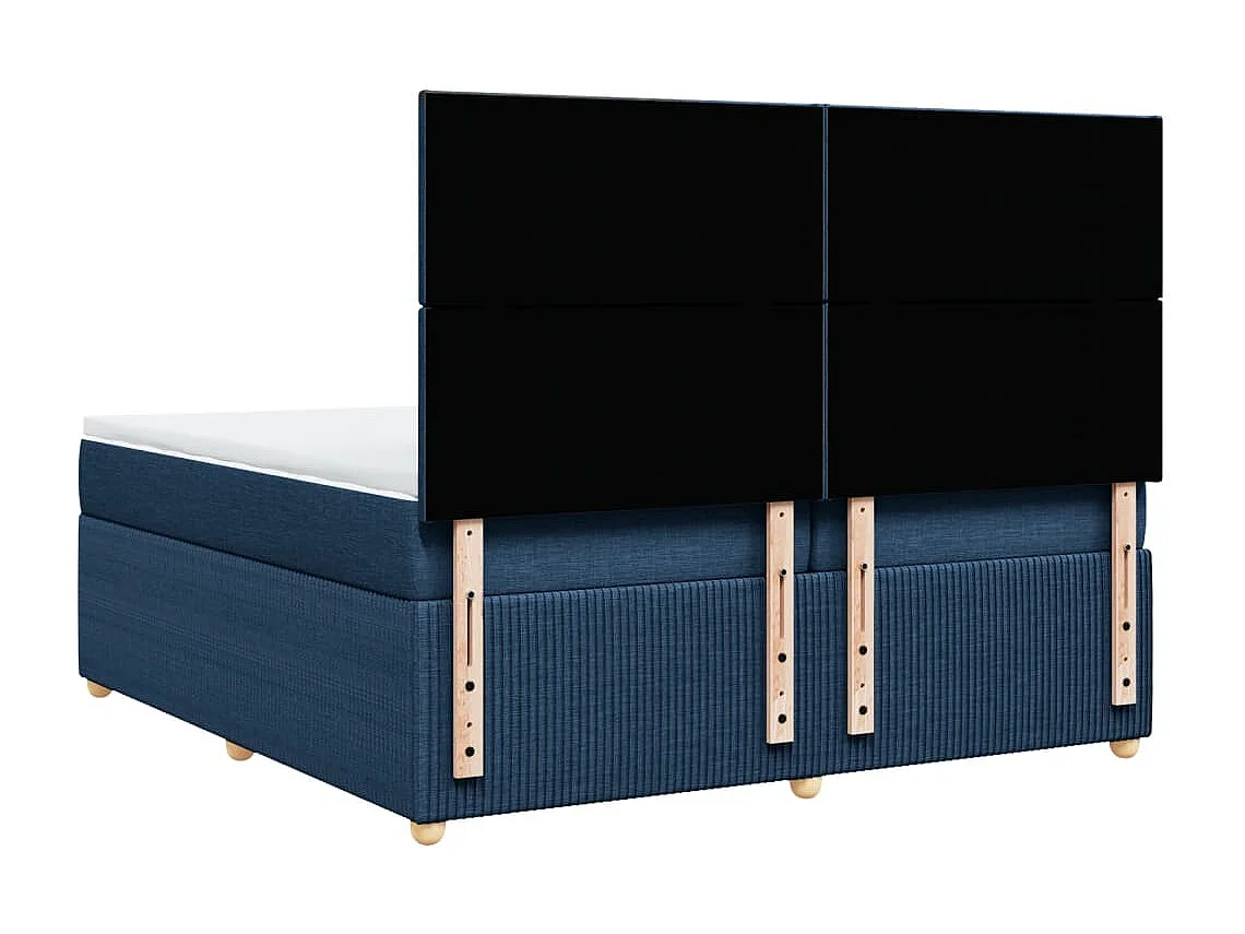 Cama box spring con colchón tela azul 200x200 cm
