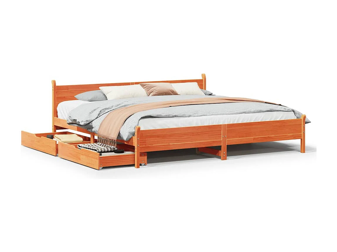 Bedframe zonder matras massief grenenhout wasbruin 200x200 cm