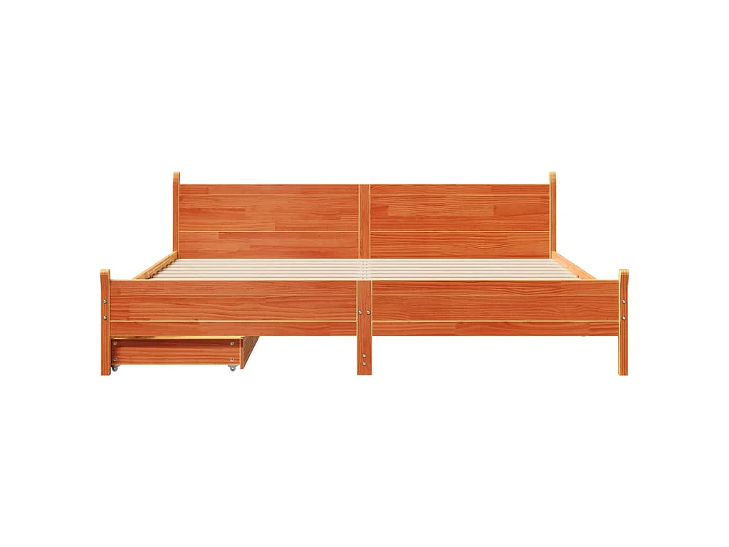 Cama sin colchón madera maciza de pino marrón cera 200x200 cm