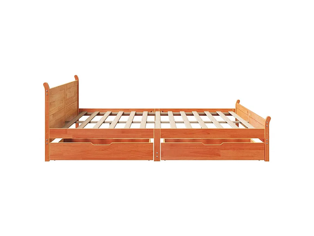 Cama sin colchón madera maciza de pino marrón cera 200x200 cm
