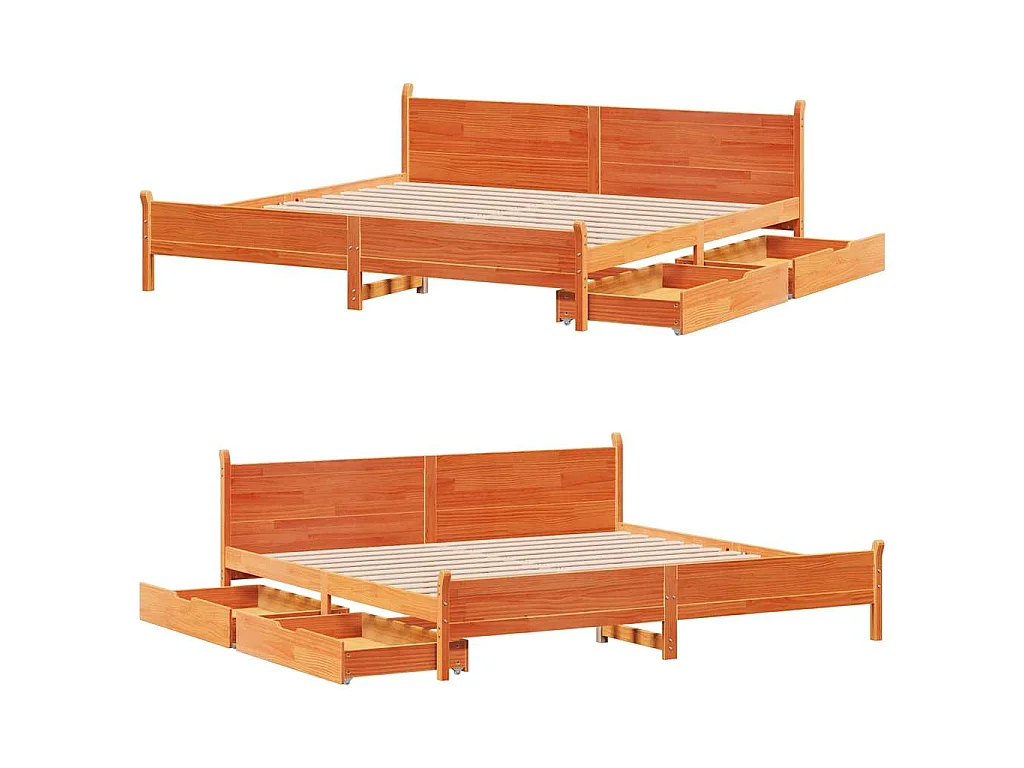 Cama sin colchón madera maciza de pino marrón cera 200x200 cm