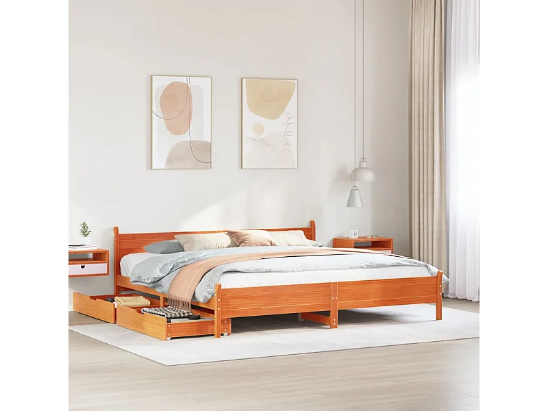 Cama sin colchón madera maciza de pino marrón cera 200x200 cm