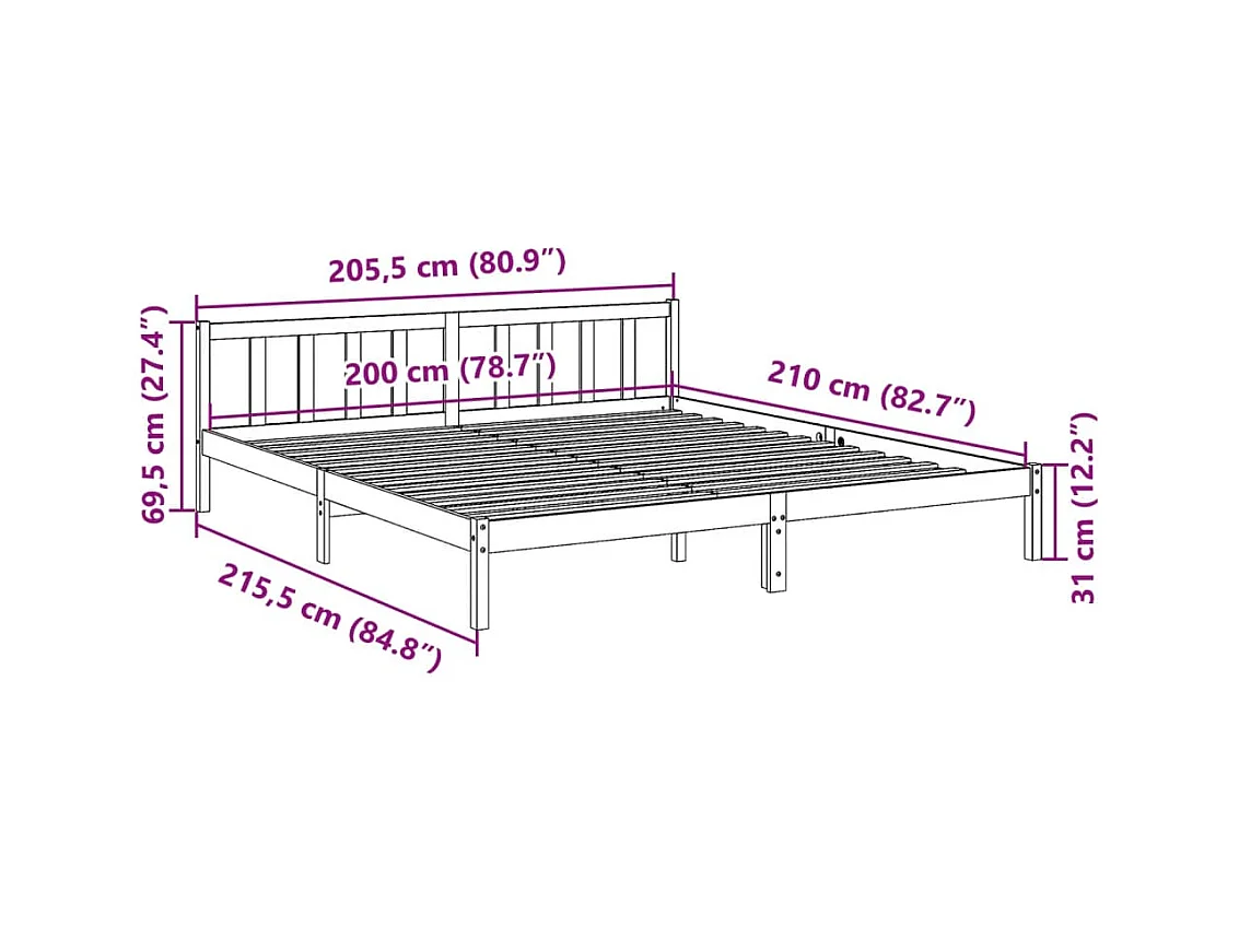Massivholzbett Extra Lang ohne Matratze Weiß 200x210 Kieferholz