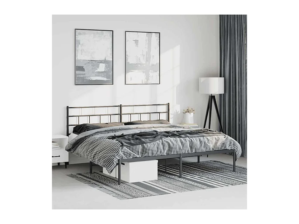 Cadre de lit métal sans matelas avec tête de lit noir 193x203cm