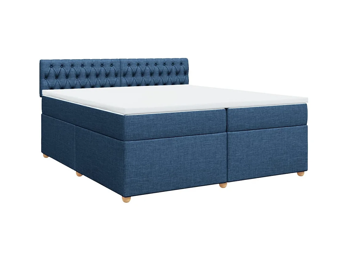 Cama box spring con colchón tela azul 200x200 cm