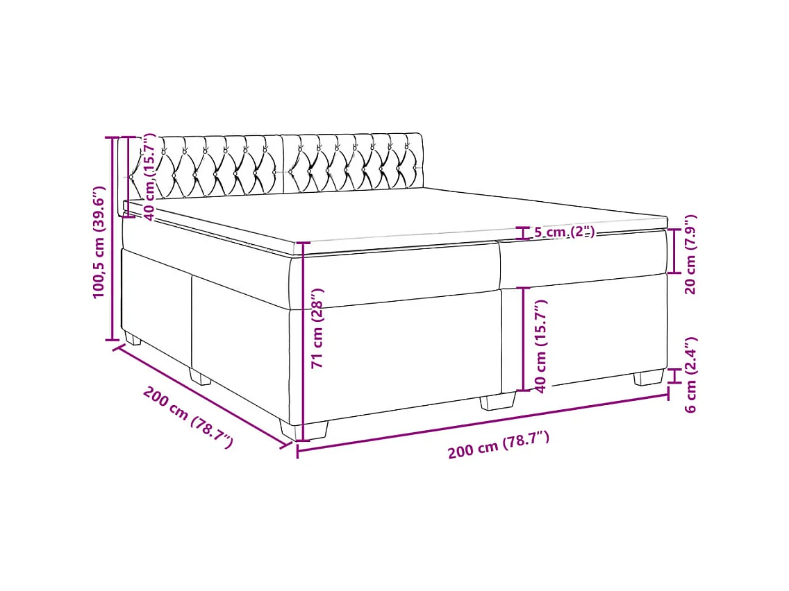 Cama box spring con colchón tela azul 200x200 cm