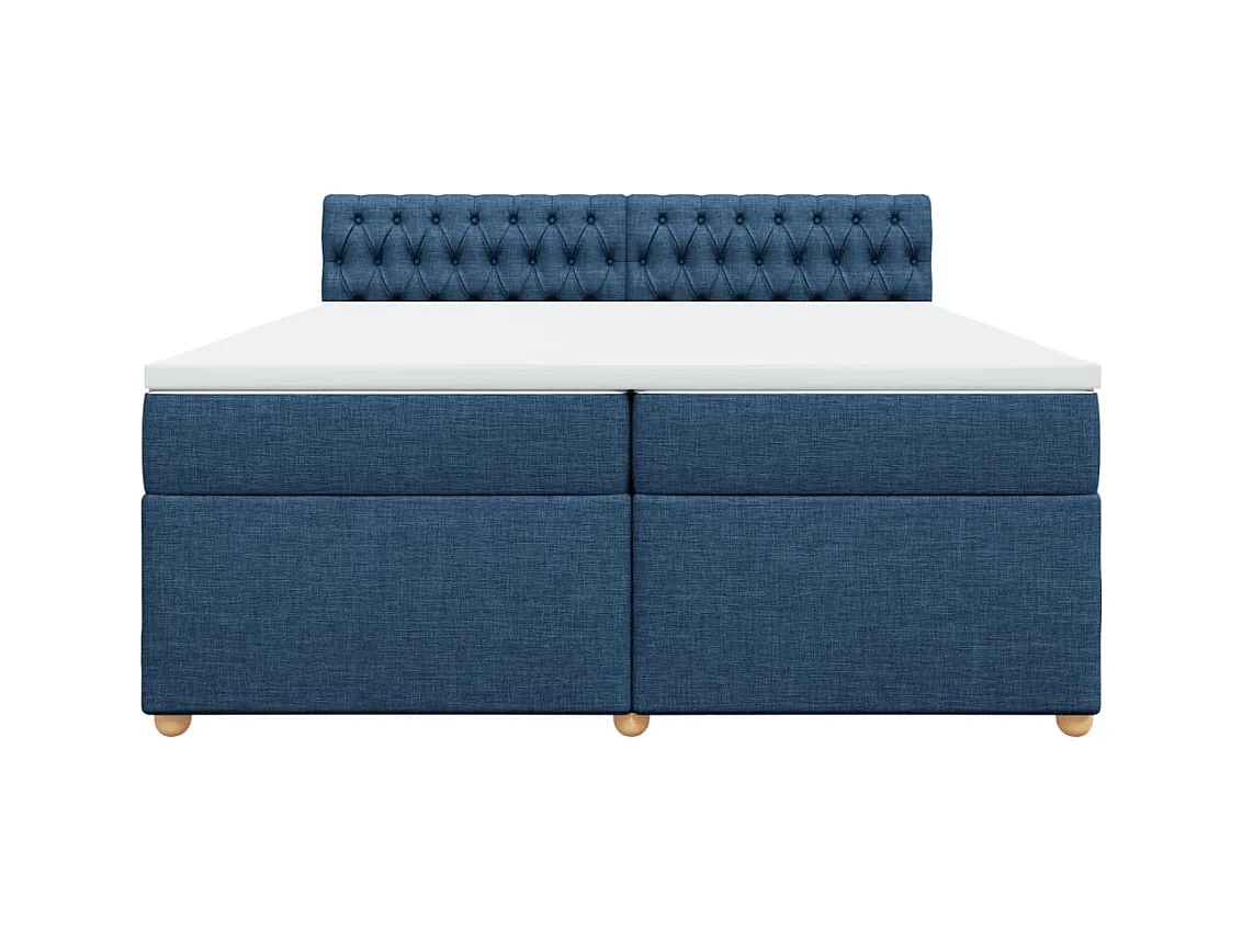 Cama box spring con colchón tela azul 200x200 cm