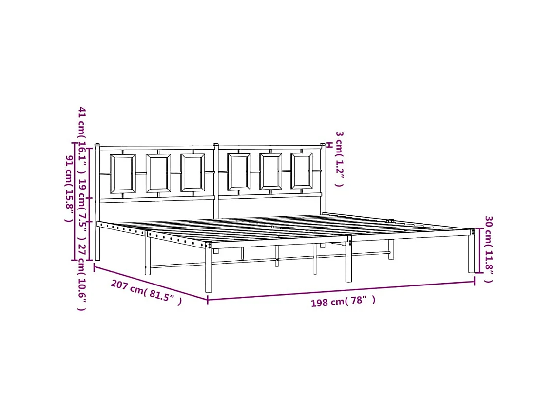 Bedframe met hoofdbord metaal wit 193x203 cm