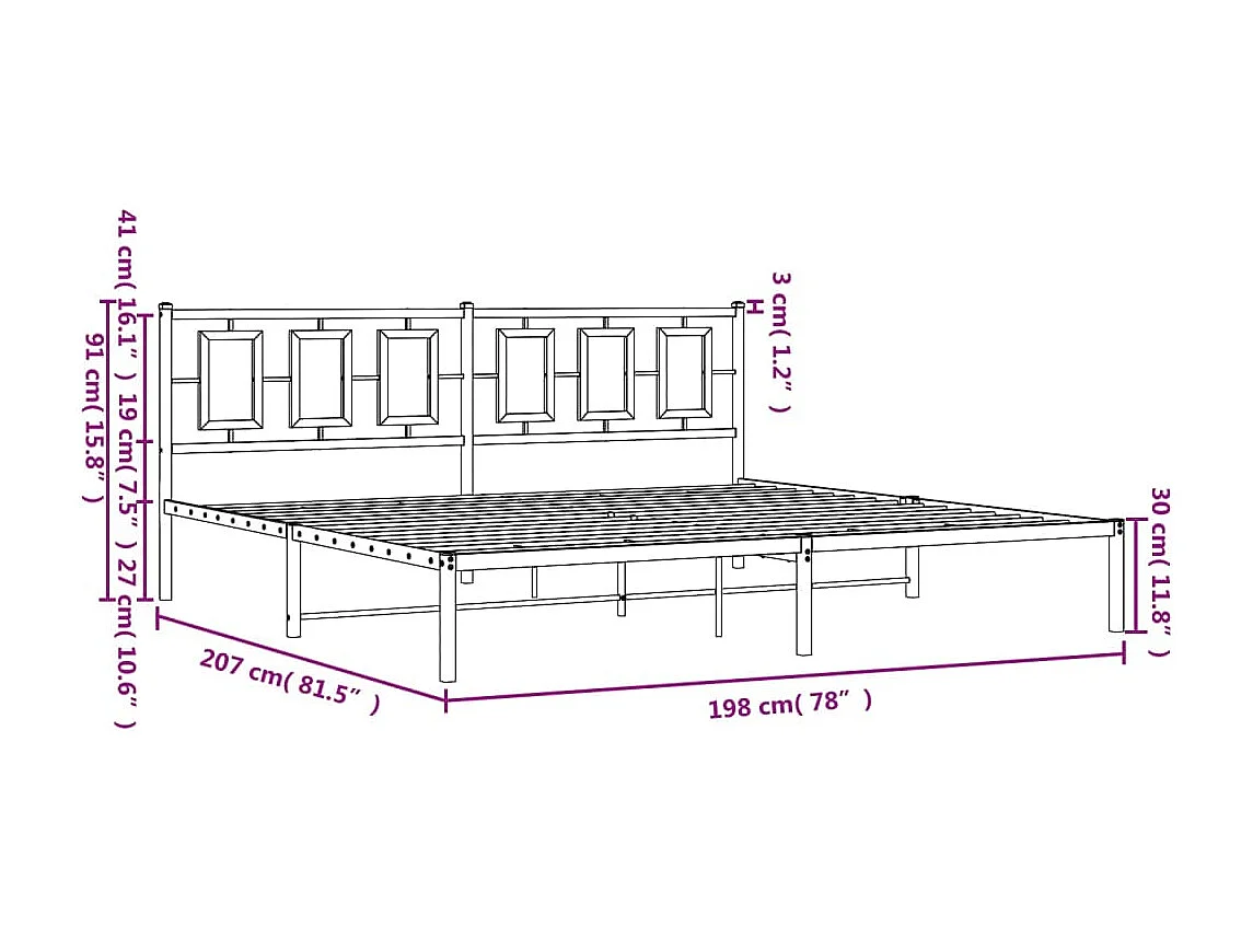 Bedframe met hoofdbord metaal wit 193x203 cm
