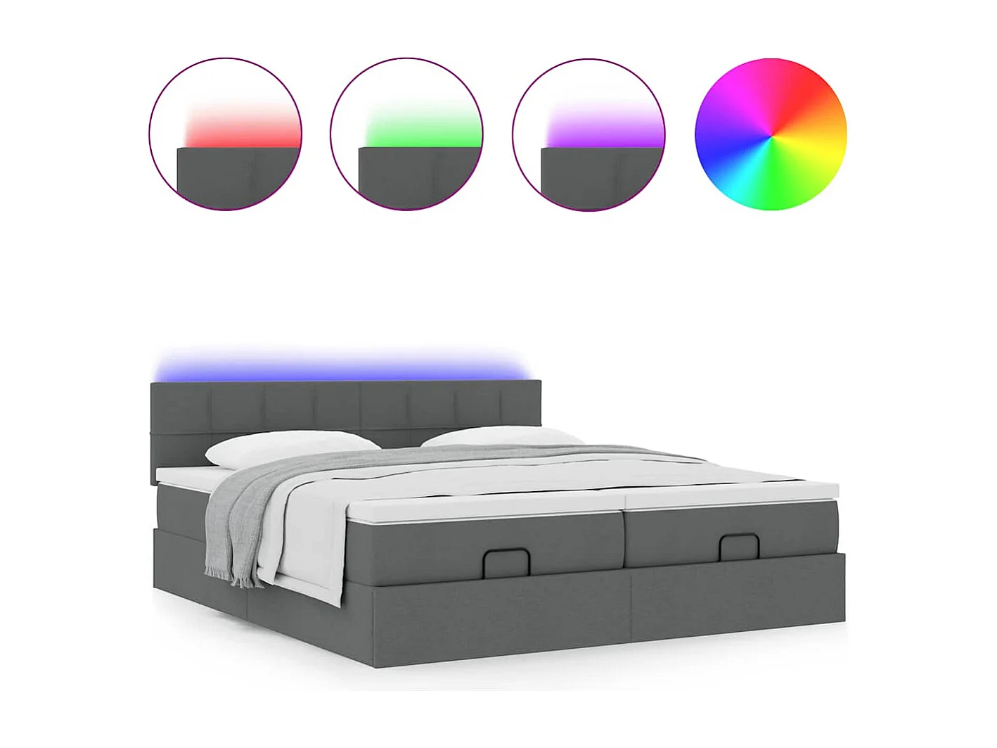 Estrutura de cama otomana com colchões tecido cinzento escuro