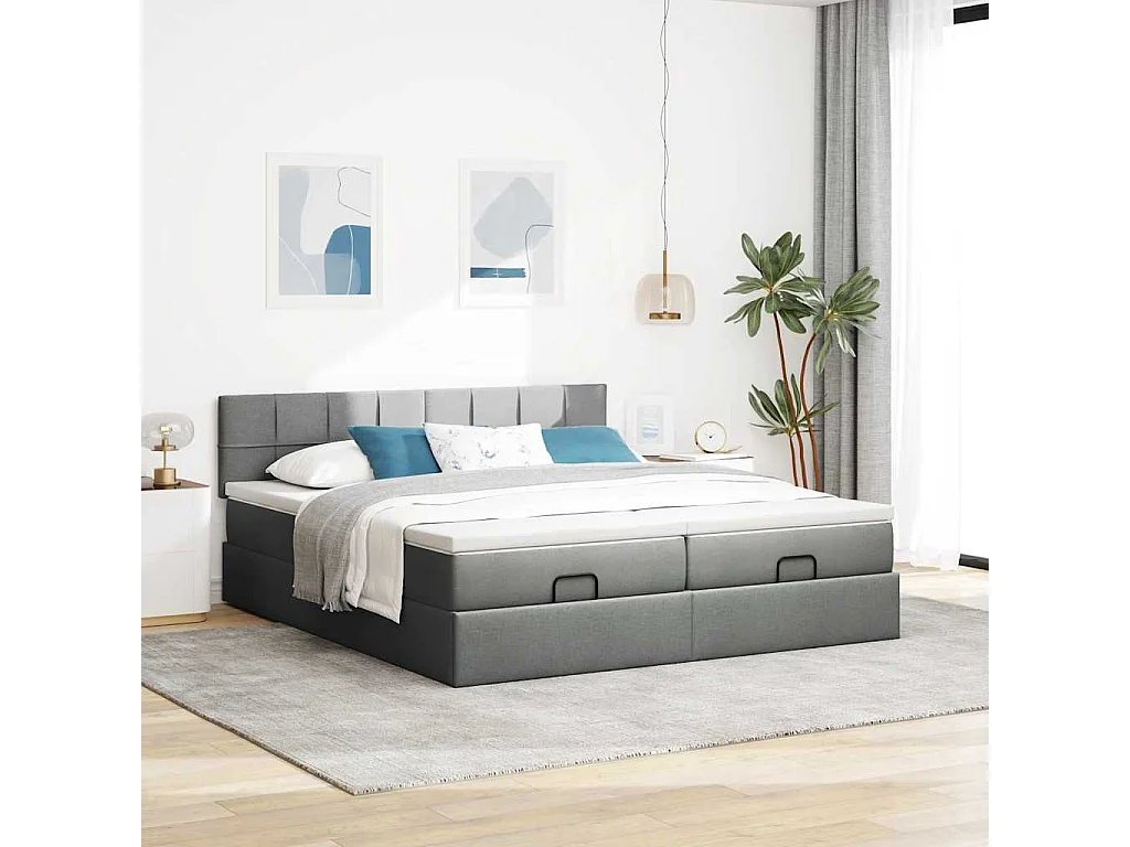 Ottoman bed met matrassen en LED's 200x200cm stof donkergrijs