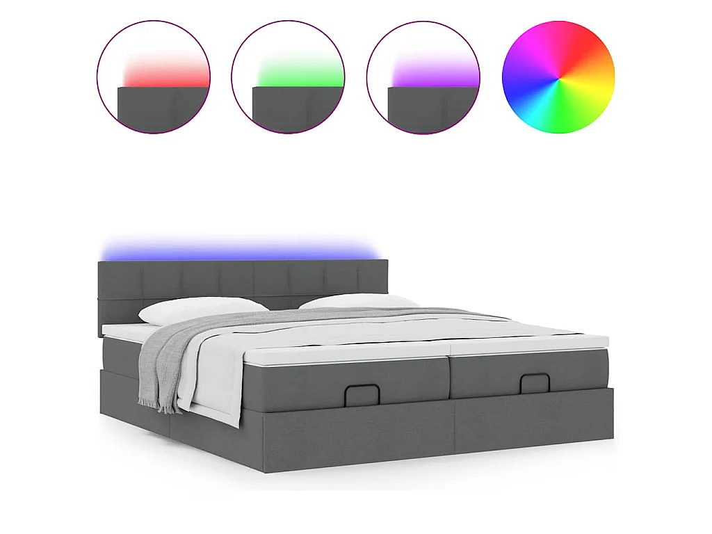 Ottoman bed met matrassen en LED's 200x200cm stof donkergrijs
