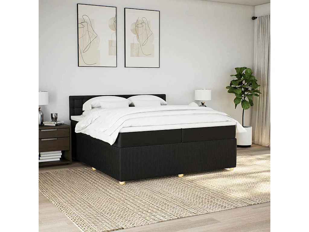 Sommier à lattes de lit avec matelas Noir 200x200 cm Tissu