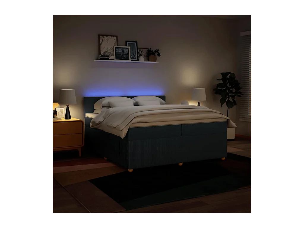 Sommier à lattes de lit avec matelas Bleu 200x200 cm Tissu