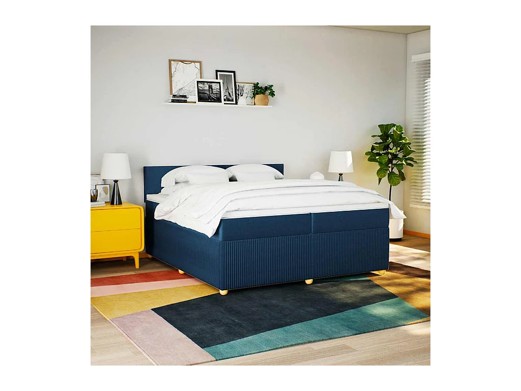 Boxspringbett mit Matratze Blau 200x200 cm Stoff